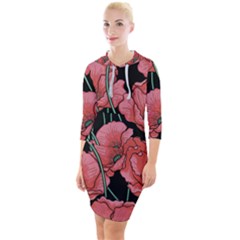 Poppy Flowers Quarter Sleeve Hood Bodycon Dress by goljakoff