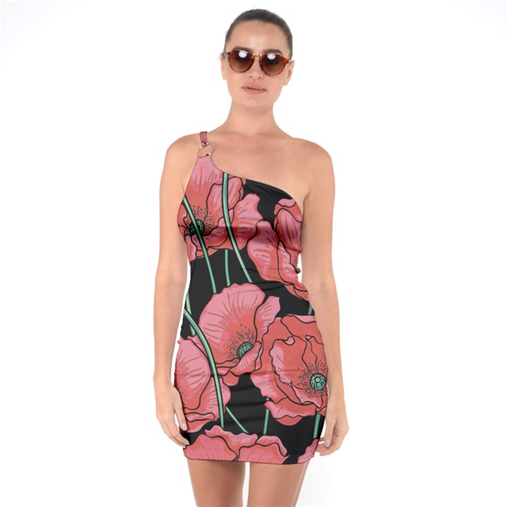 Poppy flowers One Soulder Bodycon Dress