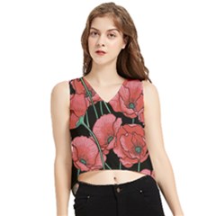 Poppy Flowers V-neck Cropped Tank Top by goljakoff