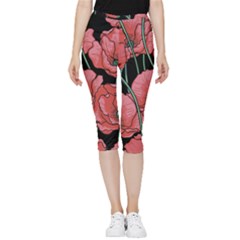 Poppy Flowers Inside Out Lightweight Velour Capri Leggings  by goljakoff