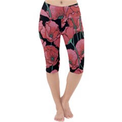 Poppy Flowers Lightweight Velour Cropped Yoga Leggings by goljakoff