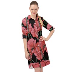 Poppy Flowers Long Sleeve Mini Shirt Dress by goljakoff