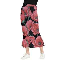 Poppy Flowers Maxi Fishtail Chiffon Skirt by goljakoff