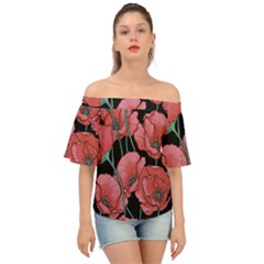 Poppy Flowers Off Shoulder Short Sleeve Top by goljakoff