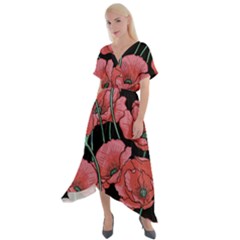 Poppy Flowers Cross Front Sharkbite Hem Maxi Dress by goljakoff