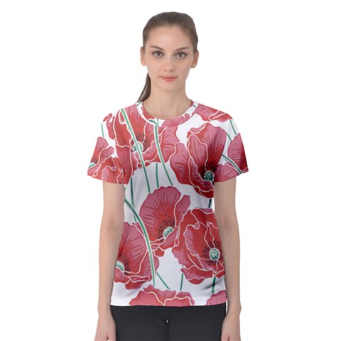 Red Poppy Flowers Women s Sport Mesh Tee by goljakoff