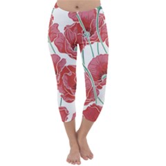 Red Poppy Flowers Capri Winter Leggings  by goljakoff