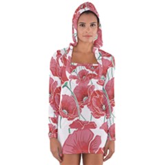 Red Poppy Flowers Long Sleeve Hooded T-shirt by goljakoff