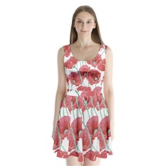 Red Poppy Flowers Split Back Mini Dress  by goljakoff