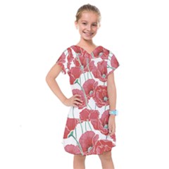 Red Poppy Flowers Kids  Drop Waist Dress by goljakoff