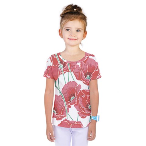 Red Poppy Flowers Kids  One Piece Tee by goljakoff