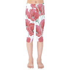 Red Poppy Flowers Kids  Capri Leggings  by goljakoff