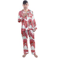 Red Poppy Flowers Men s Long Sleeve Satin Pajamas Set by goljakoff