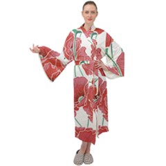 Red Poppy Flowers Maxi Velour Kimono by goljakoff