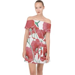 Red Poppy Flowers Off Shoulder Chiffon Dress by goljakoff