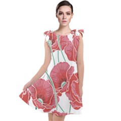 Red Poppy Flowers Tie Up Tunic Dress by goljakoff