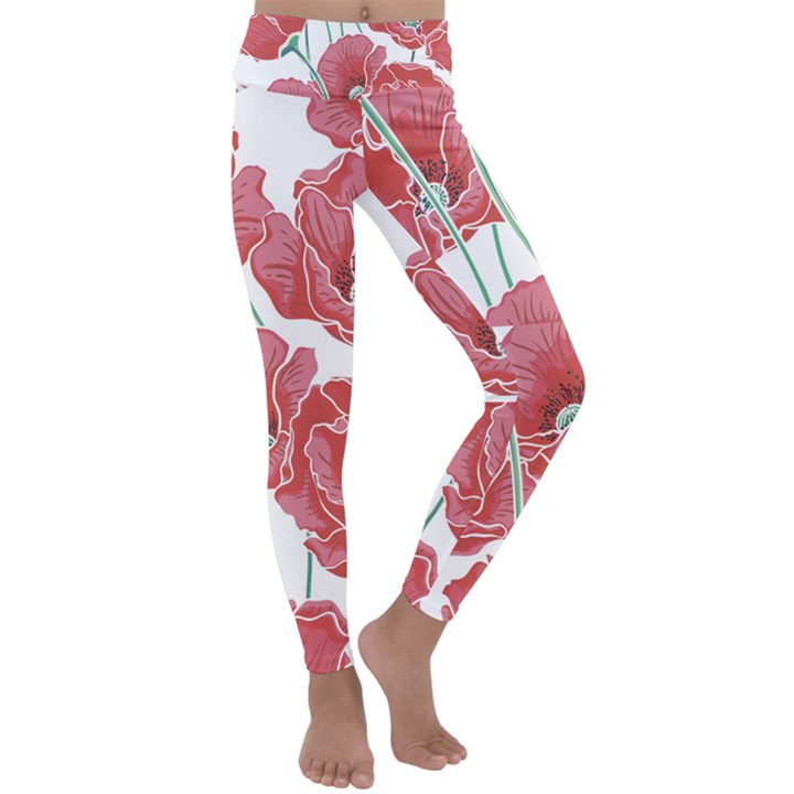 Red poppy flowers Kids  Lightweight Velour Classic Yoga Leggings