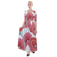 Red Poppy Flowers Half Sleeves Maxi Dress by goljakoff