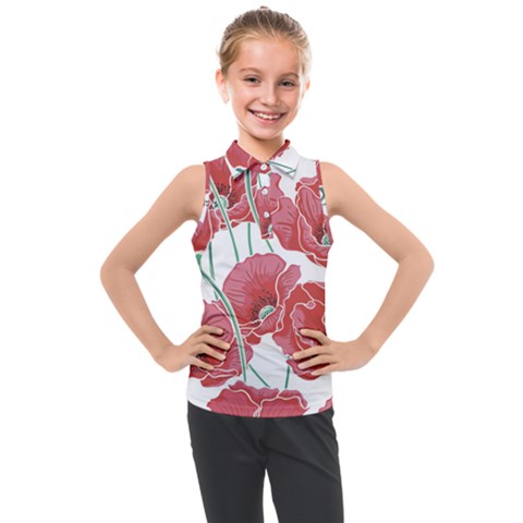 Red Poppy Flowers Kids  Sleeveless Polo Tee by goljakoff