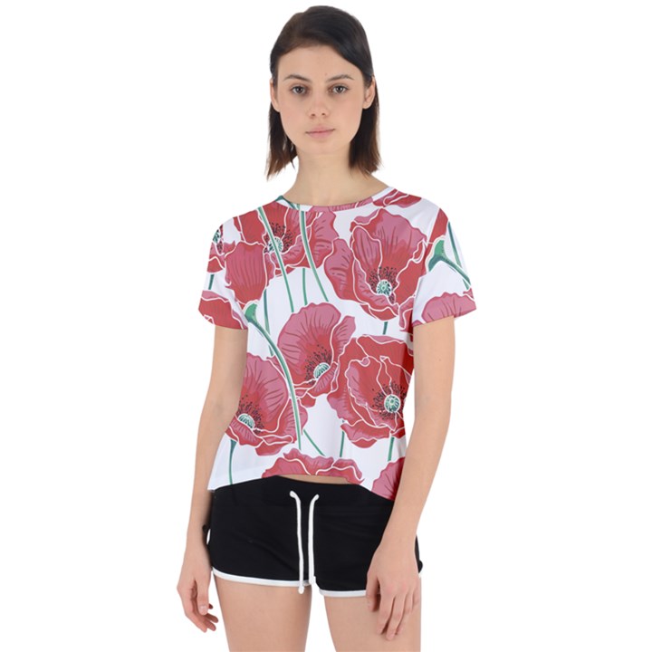 Red poppy flowers Open Back Sport Tee