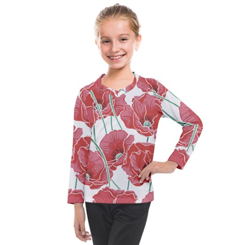 Red Poppy Flowers Kids  Long Mesh Tee by goljakoff