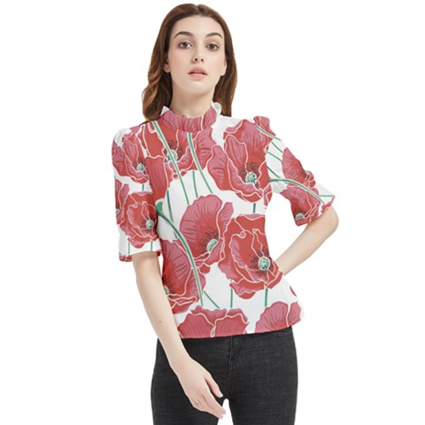 Red Poppy Flowers Frill Neck Blouse by goljakoff