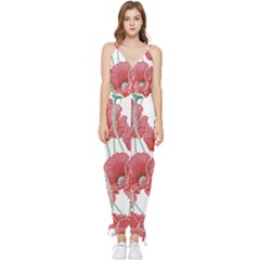 Red Poppy Flowers Sleeveless Tie Ankle Jumpsuit by goljakoff