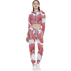 Red Poppy Flowers Cropped Zip Up Lounge Set by goljakoff