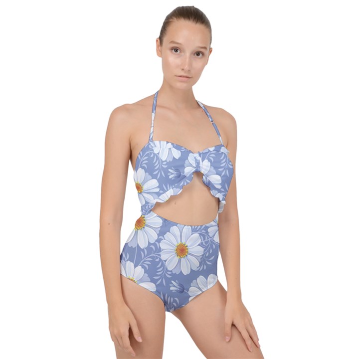 Chamomile flowers Scallop Top Cut Out Swimsuit