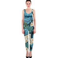 Blue Flowers One Piece Catsuit by goljakoff