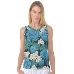 Blue flowers Women s Basketball Tank Top