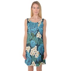 Blue Flowers Sleeveless Satin Nightdress by goljakoff