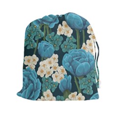 Blue flowers Drawstring Pouch (2XL)