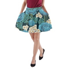 Blue Flowers A-line Pocket Skirt by goljakoff