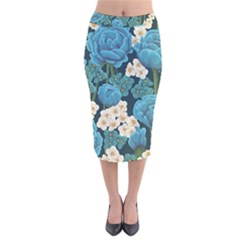 Blue Flowers Velvet Midi Pencil Skirt by goljakoff