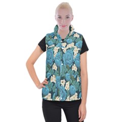 Blue flowers Women s Button Up Vest