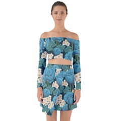 Blue flowers Off Shoulder Top with Skirt Set