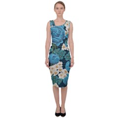 Blue flowers Sleeveless Pencil Dress