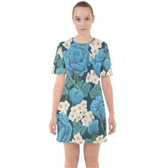 Blue flowers Sixties Short Sleeve Mini Dress