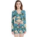 Blue flowers Velvet Wrap Crop Top and Shorts Set View1