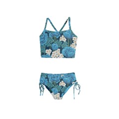 Blue flowers Girls  Tankini Swimsuit