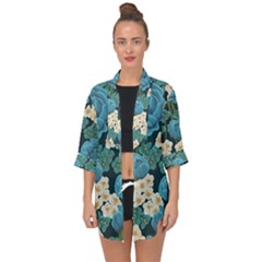 Blue flowers Open Front Chiffon Kimono