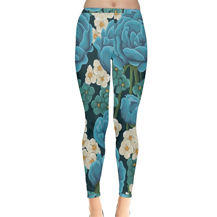 Blue flowers Inside Out Leggings