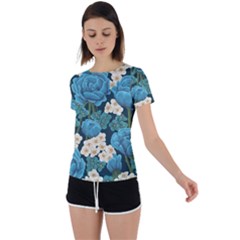 Blue flowers Back Circle Cutout Sports Tee