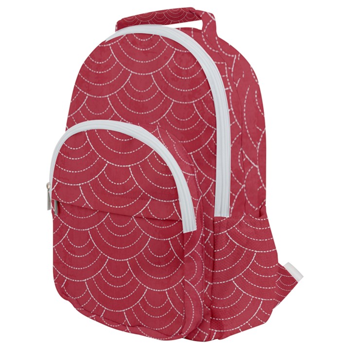 Red sashiko ornament Rounded Multi Pocket Backpack