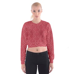 Red Sashiko Ornament Cropped Sweatshirt by goljakoff