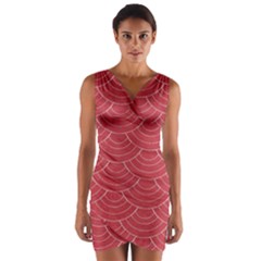 Red Sashiko Ornament Wrap Front Bodycon Dress by goljakoff