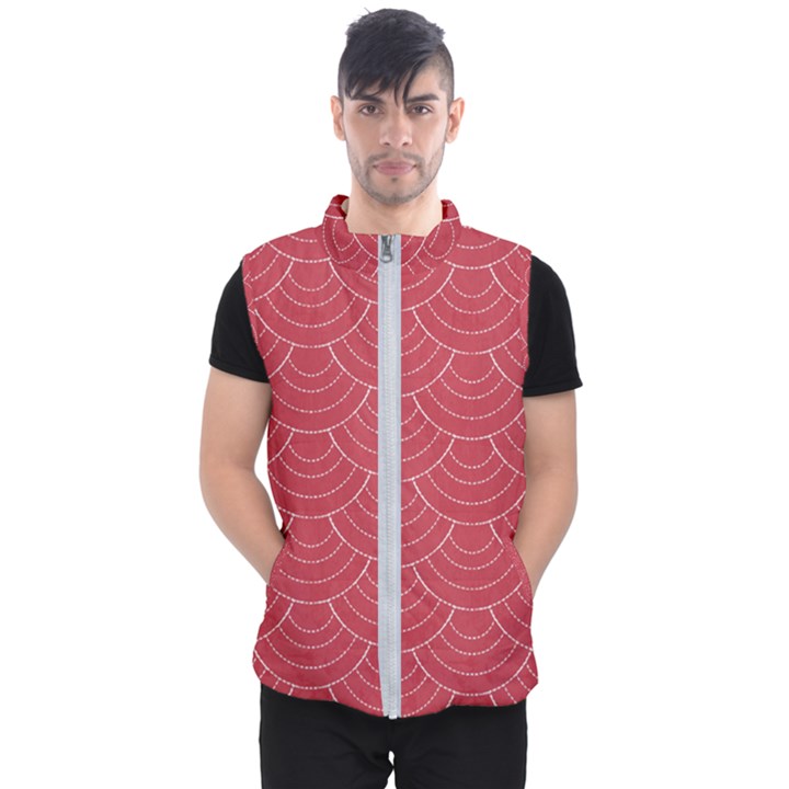 Red sashiko ornament Men s Puffer Vest