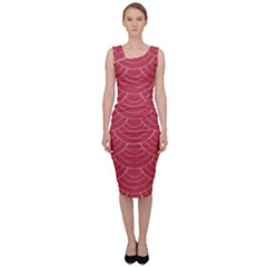 Red Sashiko Ornament Sleeveless Pencil Dress by goljakoff