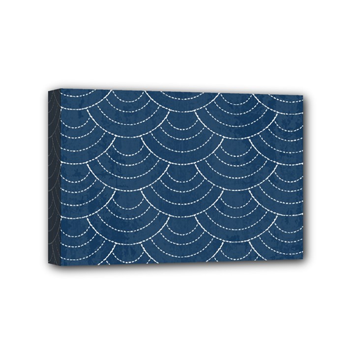 Blue sashiko plaid Mini Canvas 6  x 4  (Stretched)